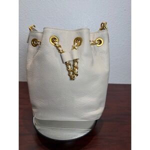 Rebecca Minkoff Bucket Bag Cream Leather Gold Chain Drawstring Convertible Strap